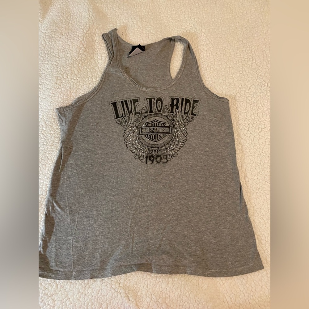 Harley-Davidson Live to Ride Gray Tank Top Smoky Mountain Harley Maryville, TN